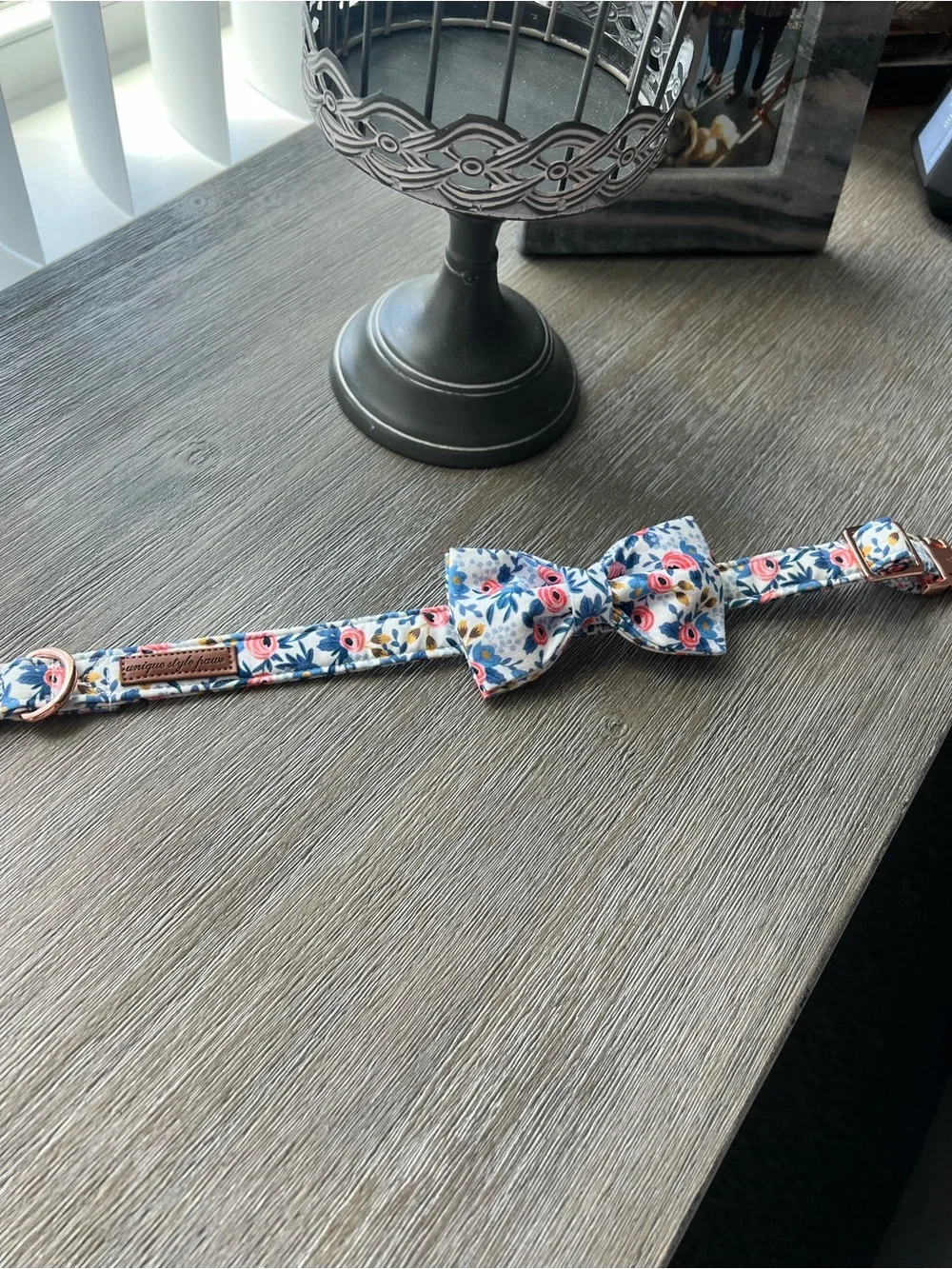 Unique Style Paws Floral Rose Gold Buckle Dog Collar - Blue & Pink